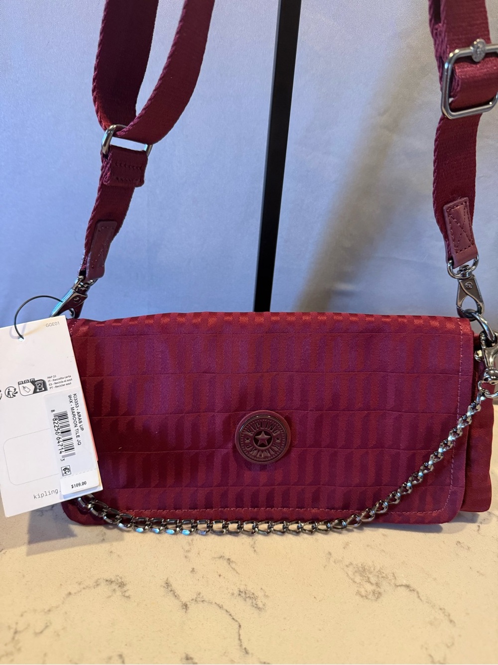 Kipling Quilted Crossbody Bag in Deep Berry